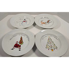 Pottery Barn Set of 4 HOLIDAY CHEER 9.25" Christmas Lyrics Dinner Plates Dishes