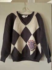 Vintage Eagles Eye Hand Knit Brown Tan Sweater Shetland Wool Pullover Size Large