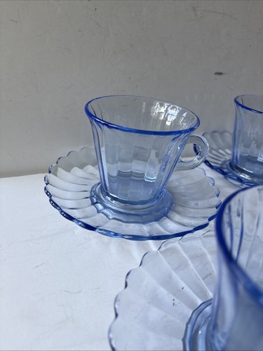 Imperial Pillar Flute Pattern Ice Blue Cup & Saucer Depression Glass 4 Sets/8 Pc - 第 4/15 張圖片