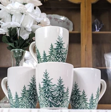 Set of 4 Royal Norfolk Seasonal Pine Tree Mug New Winter Green Trees Christmas