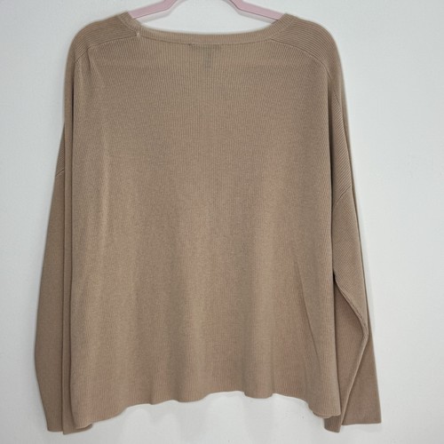 Eileen Fisher gerippter Pullover Damen beige 100% Tencel Lyocell Größe XL Oversized - Bild 2 von 5