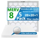 Air Filter -  Furnace/HVAC, 20 x 20 x 1, MERV 8 - 5-Pack W/Reusable ABS Frame