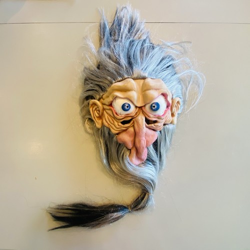 Vintage Halloween alter Mann Troll Monster Gummi Latex Maske grau Haare Bart Augen - Bild 1 von 4