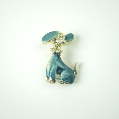 Vintage Poodle Dog Pin Brooch Silver Tone & Blue Enamel Scatter Pin 1.25'' RARE