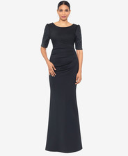 XSCAPE Petite Pleated-Waist Puffed-Shoulder Gown - Black - 14P