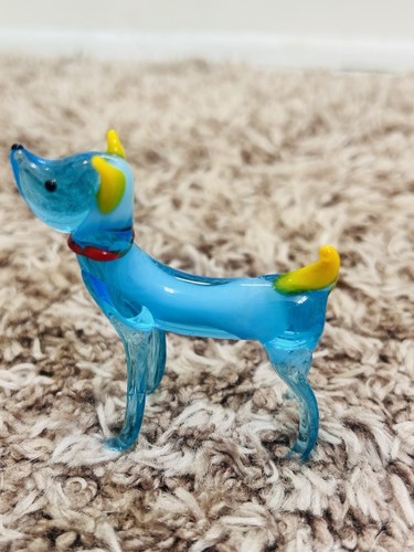 Vintage Murano Style Blue Glass Dog Figurine Hand Blown 2” Lx 3” T Very Cute - Picture 5 of 7