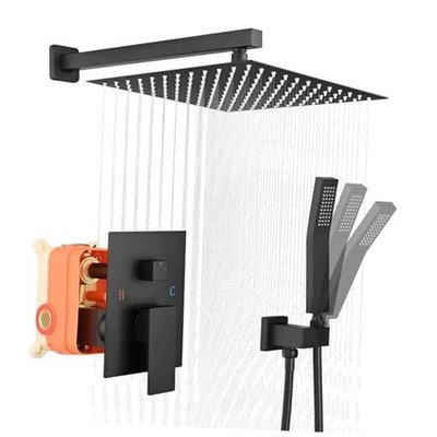 Shower System with 12 Inches Rain Shower Head and Handheld Sprayer Matte Black