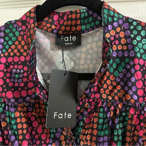 Fate Geo Print Collard Tie Waist Dress Women’s size Medium Colorful Long Sleeve - Picture 3 of 14