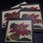 5 Pimpernel Christmas Holiday Poinsettia Coasters Cork Back 4x4 England