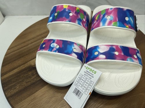 Crocs Classic Solarized Sandals White Pink Blue tie-dye Size Mens 15 Womens 17 - Picture 9 of 18