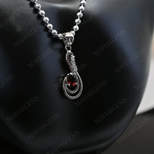 Unheated 13.85 Ct Natural Garnet Pendant Necklace – Swirl Design in 925 Silver - Imagen 3 de 7
