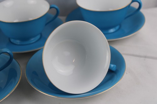 Set 5 Noritake Red Mark Robin Egg Blue Cup Saucer Gold Trim Morimura - Picture 4 of 6
