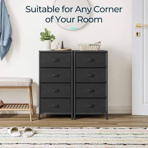 Dresser for Bedroom, Black Dresser with 4 Drawers, Chest of Drawers with Wood To - Picture 5 of 12