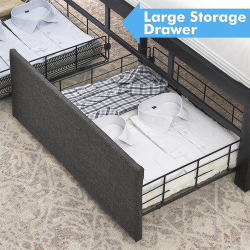 ✅Upholstered Bed Frame with 2 Storage Drawers Queen Bed Frame with LED Lights - Picture 7 of 10