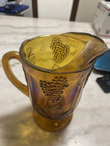 Vintage Indiana Carnival Amber Harvest Grape Glass Pitcher 64 Oz. - Picture 2 of 10