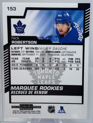 2020-21 O-Pee-Chee Platinum NICK ROBERTSON Marquee Rookie #153 RC - Picture 2 of 2
