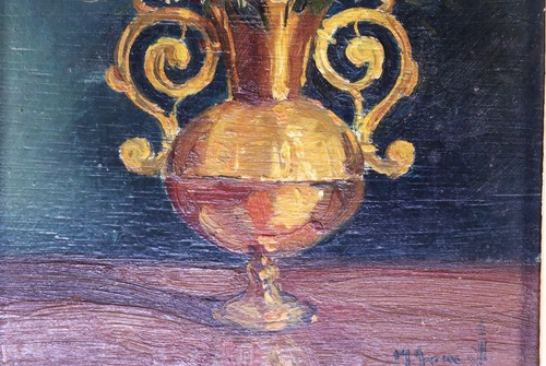 Óleo Jarrón con flores. Melchor Aracil. Oil painting Vase with flowers. - Imagen 5 de 6