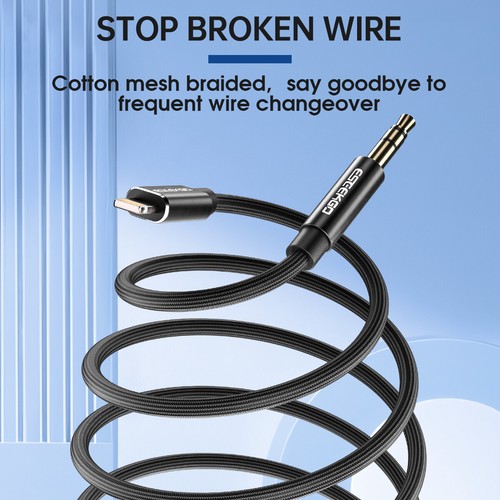 Lightning to 3.5mm Aux Audio Cotton Mesh Braided Cable - Black, 1.2M - Picture 2 of 9