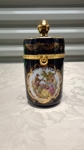 Vintage LIMOGES Castlr Porzellan Frankreich Kobaltblau Schmuckschatulle 22K Goldschild - Bild 4 von 7