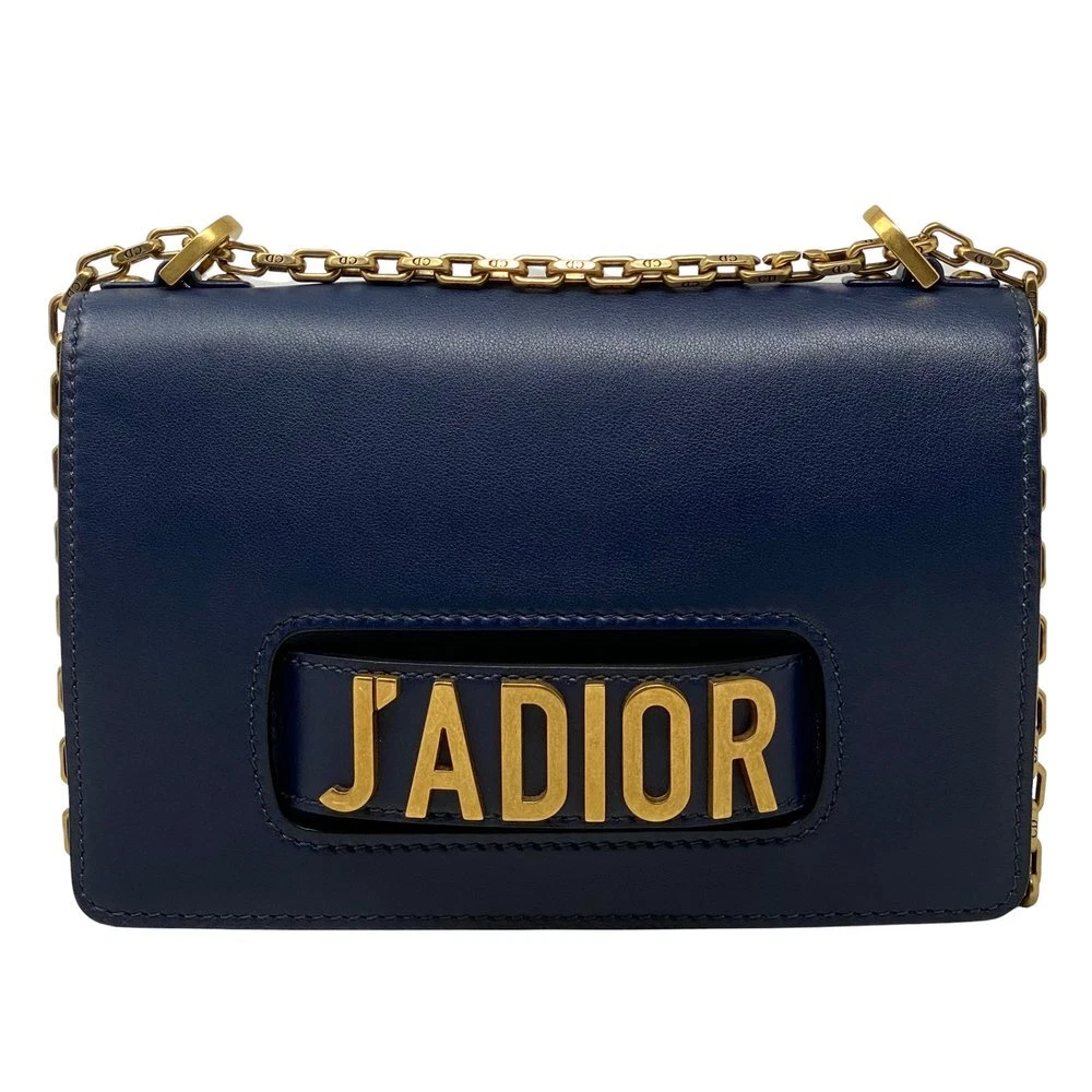 Christian Dior J'Adior Calfskin Chain Flap Bag Navy Blue Gold Hardware