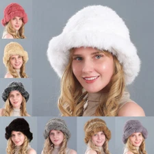 Luxury Women Winter Hat Natural Fluffy Rabbit Fur Fisherman Cap Beanie Warm Soft