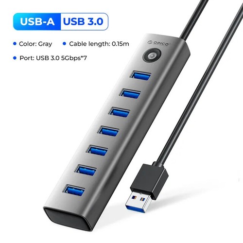 ORICO USB 3.0 HUB 5Gbps Dock Station 7-Port USB A Type C HUB S for Surface - Picture 9 of 12