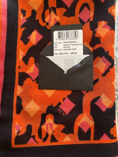 HOT! 100% AUTHENTIC NEW MCM JACQUARD SCARF Virgin WOOL Tangerine Tango Camo Lion - Picture 9 of 9