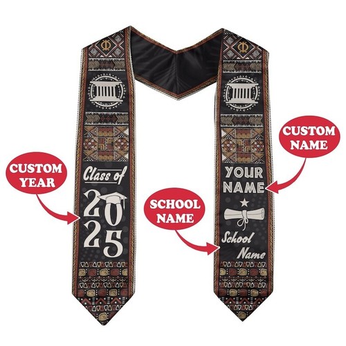 Faja de graduación africana personalizada 2025 con estola tradicional con patrón Kente - Imagen 7 de 7