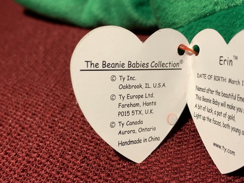TY BEANIE BABY Erin 5ª Generación P.E. Pellets Tag Errors (1997) CASI COMO NUEVO - Imagen 6 de 9
