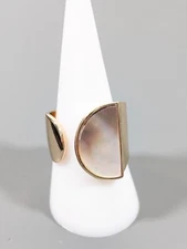 Boho MOP Shell Crescent Moon Wide Open Band Ring Size 9