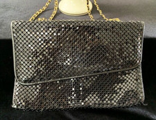 Vintage Lined Black Metal Mesh Chainmail Adjustable Strap Evening Party Purse