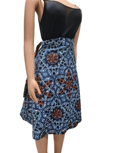 Short Reversible African Fabric Wrap Skirt One Size Lenght 28inc width 47inc - Picture 2 of 5