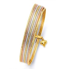 NEW 14K TRI COLOR GOLD 7 DAYS HOLLOW BANGLE
