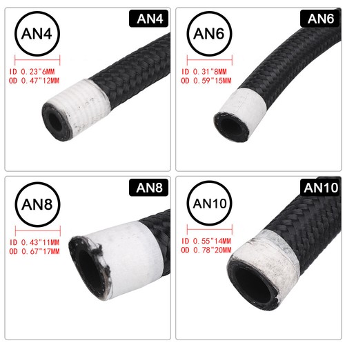 AN4 6 8 10 Braided Nylon Stainless Steel Fuel Line Oil Turbo Pipe Vacuum Hose - Picture 12 of 28