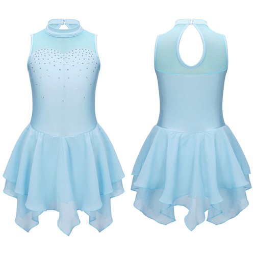 Kids Girls Dress Dance Skirts Mesh Leotard Sleeveless Halter Neck Lyrical Shiny - Picture 10 of 64