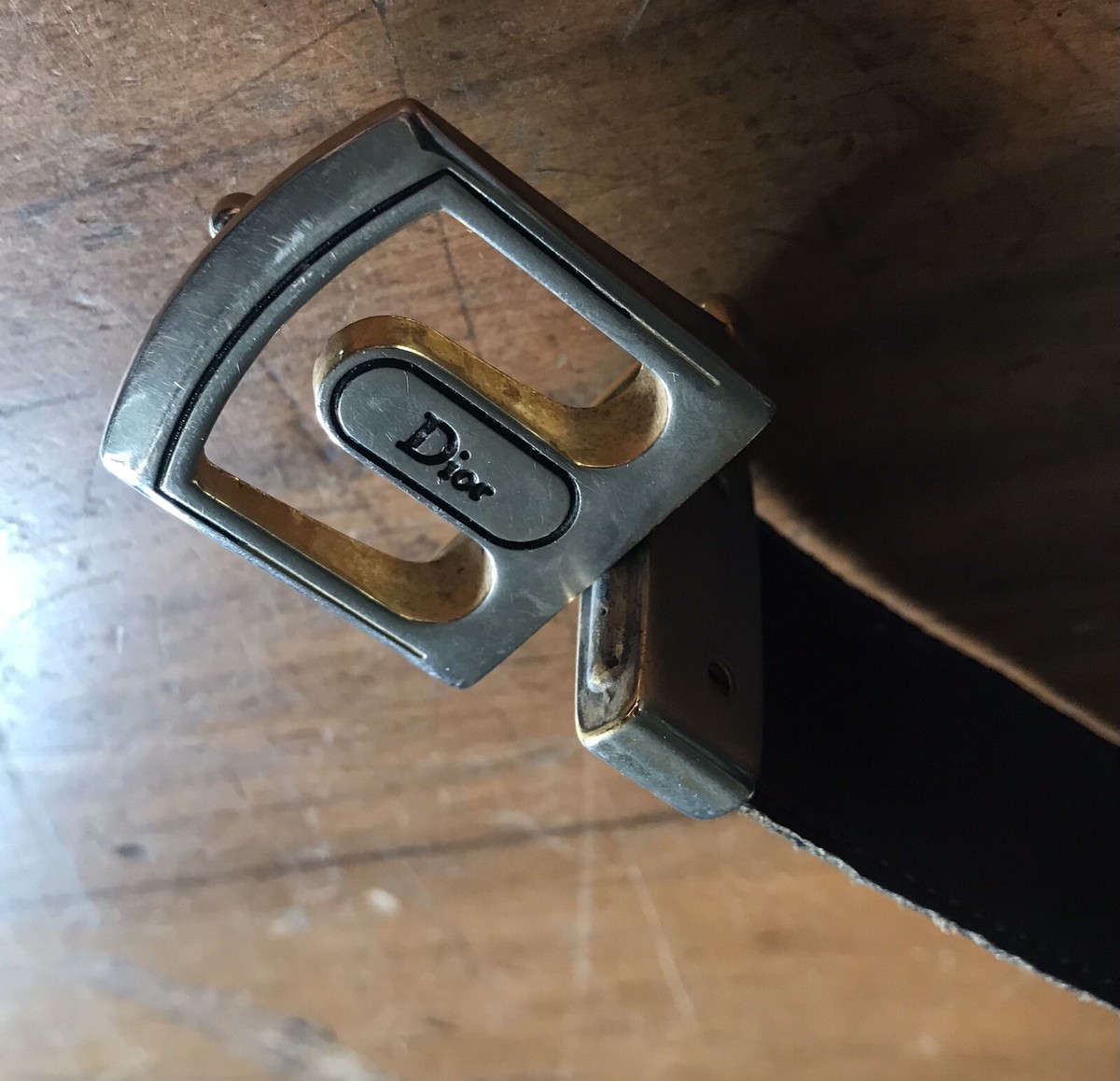 Dior Brown/Black 2-tone Buckle Reversible Belt Reversible Saddle Belt Black and Powder Beige Smooth  main image 2