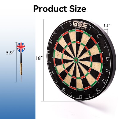PRO Bristle Dart Board Game Set. Sisal Dartboard w/Six 17