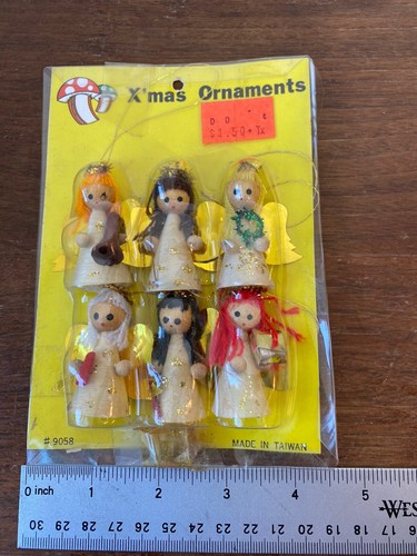 6 Pequeñas Mini Cabeza de Madera Cono Muñeca Ángel Navidad Adorno Figuras De Colección - Imagen 4 de 5
