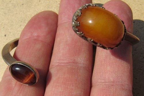 VINTAGE HEAVY NATIVE AMERICAN NAVAJO STERLING SILVER & AMBER CUFF BRACELET - Picture 5 of 6