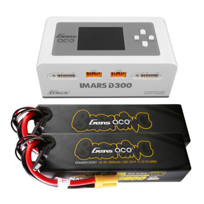 Gens Ace 6800mAh 3S G-Tech Lipo Battery X2 + D300 G-Tech RC Battery Charger X1