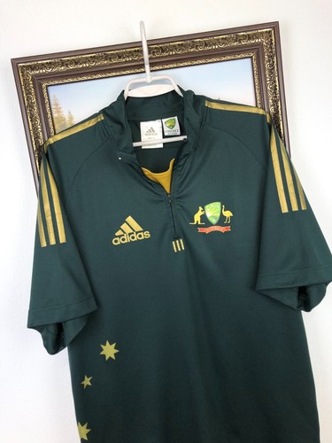 Vintage Adidas Australia Green Cricket Jersey Mens Shirt National Team Trikot XL - 第 3/16 張圖片