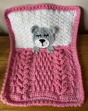 CROCHET Teddy Bear Baby Lovey Blanket,Comforter.Pink  White, Baby Shower.Gift