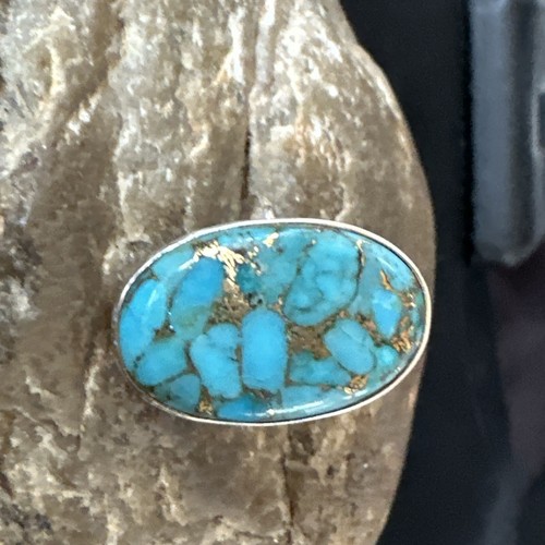 Anillo Navajo Nativo Mohave Plata de Ley Azul Turquesa Talla 7 18241 - Imagen 3 de 14