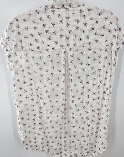 Jane + DeLancey Short Sleeve White and Pink Honey Bee Button Shirt SO CUTE!! - Picture 6 of 7