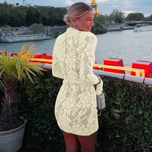 SEXY Women Long Sleeve Ladies Cut Out Lace Bodycon Mini Dress Party Dresses SIZE - Picture 37 of 41