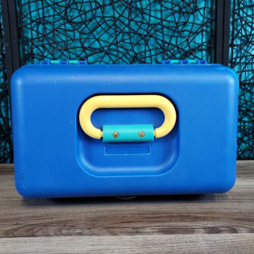VTG Caboodle Make Up Case Teal BLUE Yellow Travel #2602 SLIDING TRAYS MADE USA - Picture 11 of 18