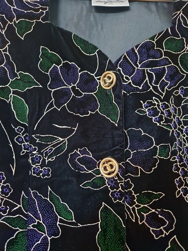 True Vintage Cocktail Velour Floral Raised Detail Button Down Dress sz 10 12 - Picture 2 of 7