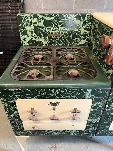 Antique Art Deco Green Marble Marbleized Porcelain 1930's Magic Chef Gas Stove - Picture 4 of 8