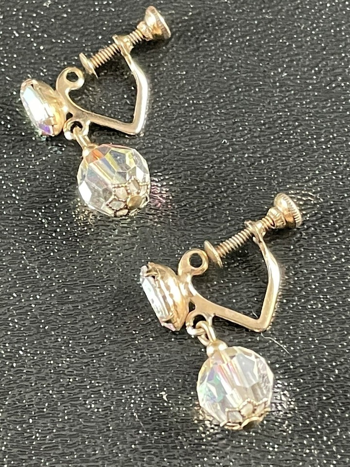 Vintage AB Crystal Screw Back Earrings Dangles Marquise Rhinestone’s eBay
