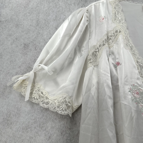 Barbizon Nightgown Robe Womens LG White Satin Lace Trim Embroidered Long - Picture 4 of 12